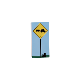 3/4" thick wooden model of a road sign showing an amish buggy. 