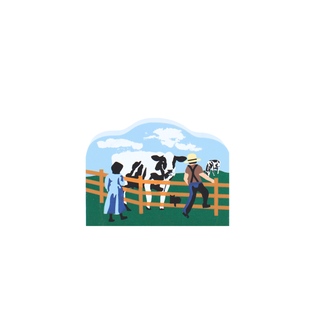 3/4" thick wooden illustration of cows and children on a white background