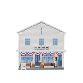 3/4" thick wooden Illustration of a two-story store named 'The Brewster Store' with patriotic decorations.