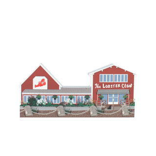 3/4" thick wooden Illustration of a red building with 'The Lobster Claw' sign on a white background