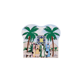 3/4" thick wooden illustration of Shepherds and a quilt on a white background