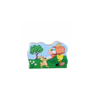 3/4" thick wooden replica with cartoon characters and a tree on a white background