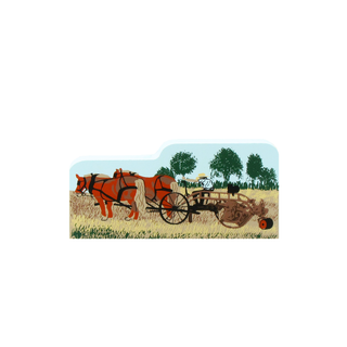 3/4" wooden replica of an amish work horse team working in a field 