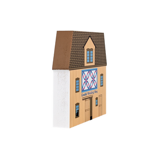 3/4" thick wooden illustration of a barn with a quilt