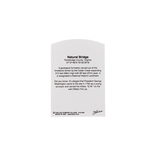 3/4" thick wooden illustration of a  Natural Bridge with coordinates and brief history on a white background