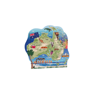 3/4" thick wooden illustration of a map of Australia on a white background