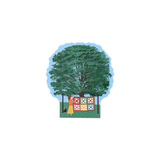 3/4" thick wooden illustration of a tree and quilt