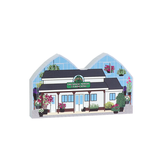 3/4" Wooden replica with a Garden center with plants and flowers on a white background