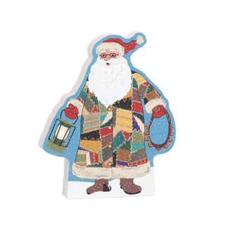 3/4" thick wooden illustration of a Santa wearing a quilted coat