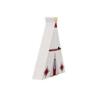 3/4" thick Decorative vase shaped like a teepee with red and white patterns on a white background
