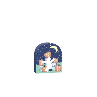 3/4" thick wooden Decorative Halloween scene with pumpkins and a moon on a blue background