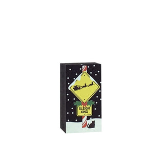 3/4" thick wooden replica with an illustration of a Christmas-themed design featuring a 'Sleigh Xing' sign on a white background.