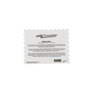 Product back with text about Skyline Drive in Shenandoah national park virginia on a white background