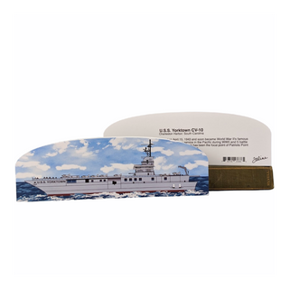 3/4" thick wooden model of ship and a back model with black text on white background