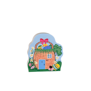 3/4" thick wooden replica with an illustration of Easter elements on a white background