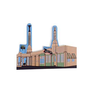 3/4" thick Model of a building with towers and signage on a white background