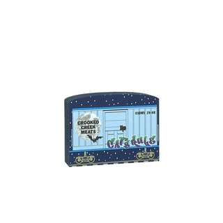 3/4" thick wooden cutout with 'Crooked Creek Meats' and 'Cat's Meows' text on a blue background.