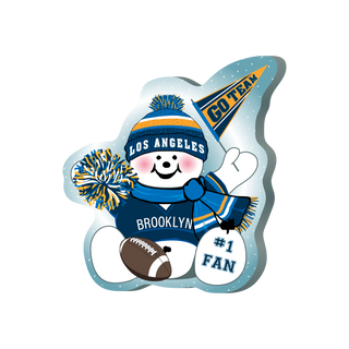 Cartoon character wearing a Los Angeles jersey with sports accessories on a white background