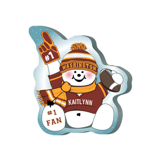 cartoon Snowman with Washington-themed outfit and accessories on a white background