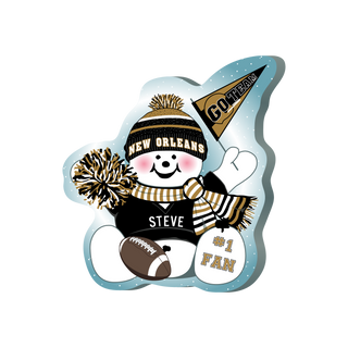 Cartoon character named Steve, a New Orleans fan with a pom-pom and football, on a white background.