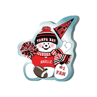 Cartoon snowman with sports-themed accessories on a white background