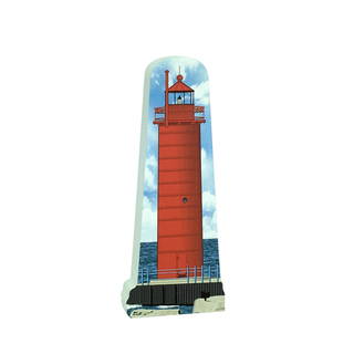 3/4" thick wooden replica with an Illustration of a lighthouse design on a white background