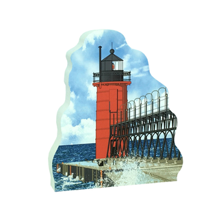 3/4" thick wooden replica with an Illustration of a lighthouse design on a white background