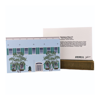 3/4" thick wooden illustration of a blue house and a back model with black text on white background.
