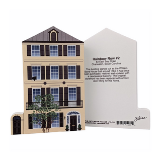 3/4" thick wooden Model of a yellow house on one side and black text on white background on the other.