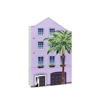 3/4" thick wooden illustration of a purple house with palm tree