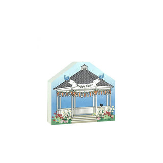 3/4" wooden cut out replica of a gazebo with a happy easter banner across  it 