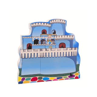 Colorful castle-shaped 3/4" thick wooden cutout with a king figure on a white background
