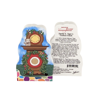 3/4" thick wooden cutout  with a clock design on one side and text on the other, featuring a colorful border.