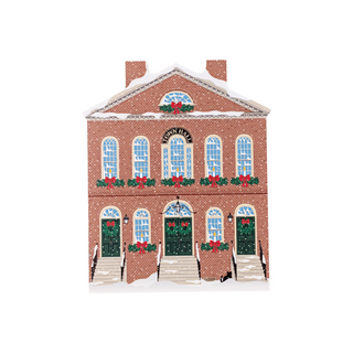 3/4" thick wooden Brick building with festive decorations on a white background