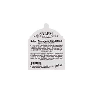 Salem Christmas 3/4" thick wooden model with text about Salem Commons Bandstand on a white background