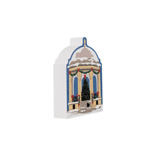 Decorative 3/4" thick wooden model with a gazebo and Christmas tree design on a white background