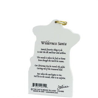 Decorative ornament with text about Wilderness Santa on a white background