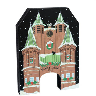 3/4" thick wooden replica with an illustration of a Decorative arch with festive design and 'Holly Lane Gate' text on a white background