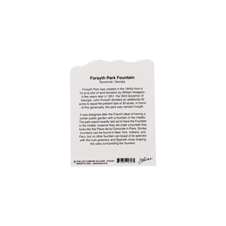 Informational product back about Forsyth Park Fountain on a white background