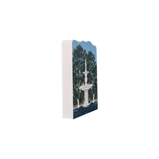 3/4" wooden replica with an illustration of a fountain design on a white background