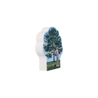 3/4" wooden replica with an illustration of a tree with a statue under