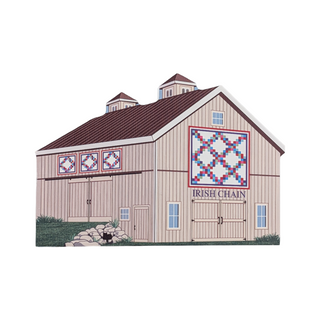 3/4" thick wooden illustration of a barn with quilt blocks