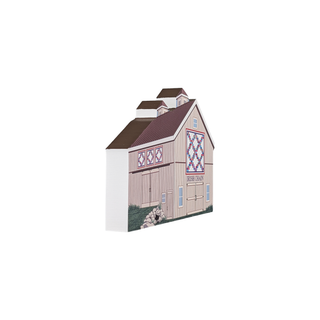3/4" thick wooden illustration of a barn with quilt blocks