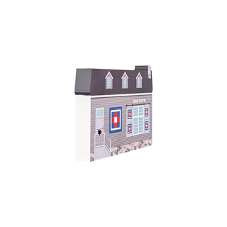 3/4" thick wooden illustration of a barn with quilt blocks