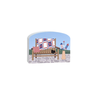 3/4" thick wooden illustration of a bench with patriotic decor