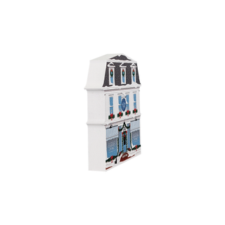3/4" thick wooden illustration of a country store on a white background