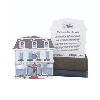 3/4" thick wooden illustration of a country store and a back model with text on a white background