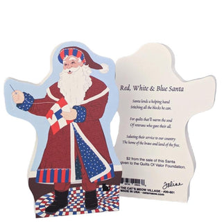 3/4" thick wooden replica with an Illustration of a patriotic Santa Claus with text on a white background