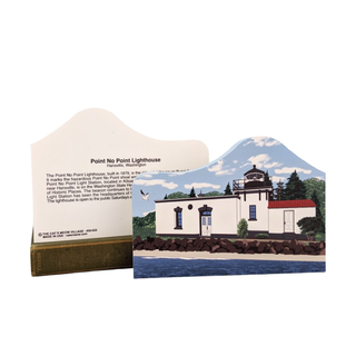 3/4" thick wooden replica with an Illustration of a lighthouse design on a white background