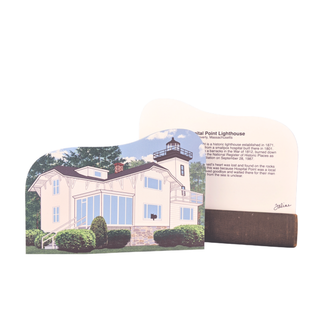 3/4" thick wooden replica with an Illustration of a lighthouse design on a white background
